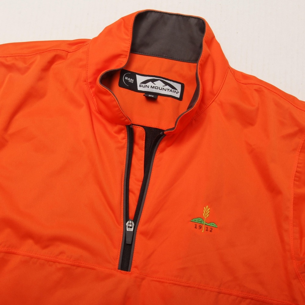 Sun Mountain Rain Wear Jacket Men M Orange ShortSleeve 1/2 Zip Mountain Ridge CC